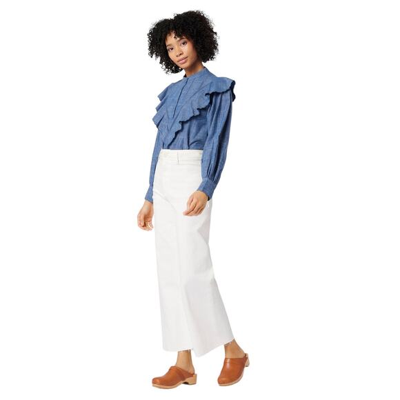 Joie Rivoire NWT Blue Chambray Ruffle Puff Sleeve Cotton Blouse Top size Small - Picture 7 of 16
